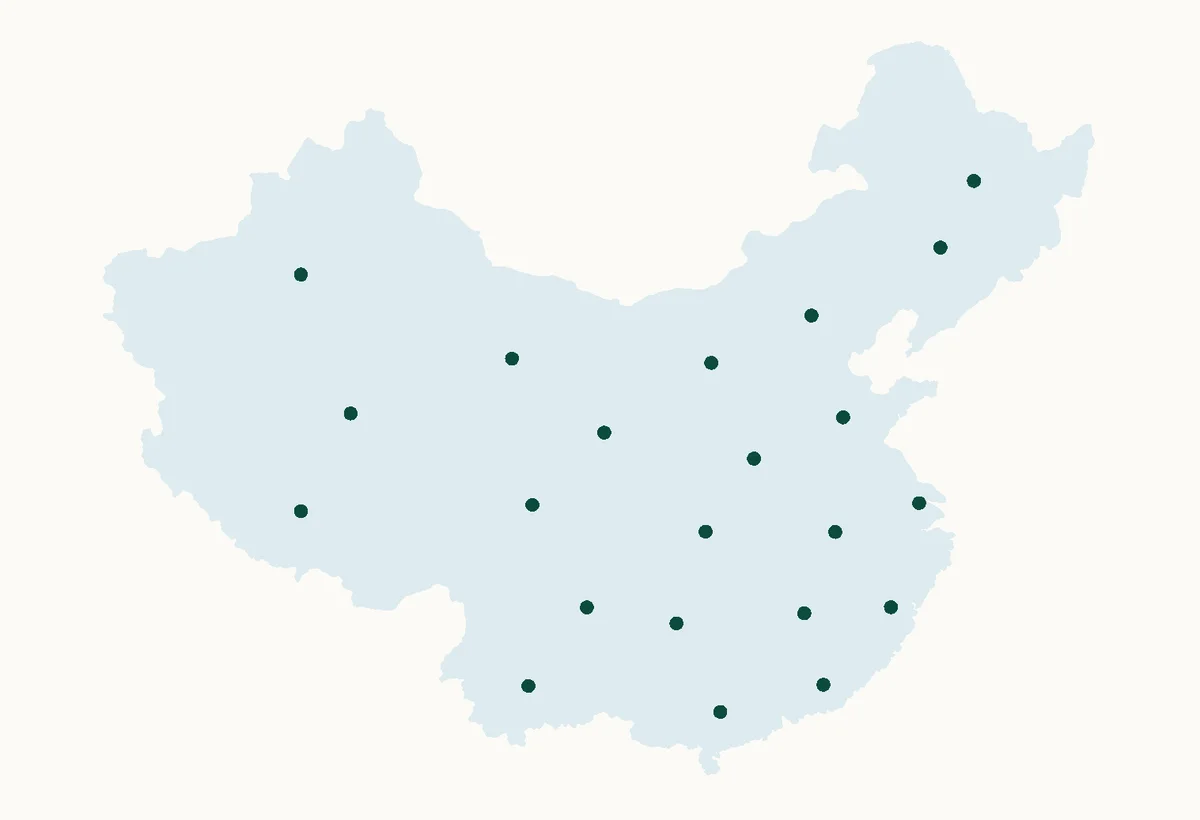 Map of China showing current and expanding city coverage